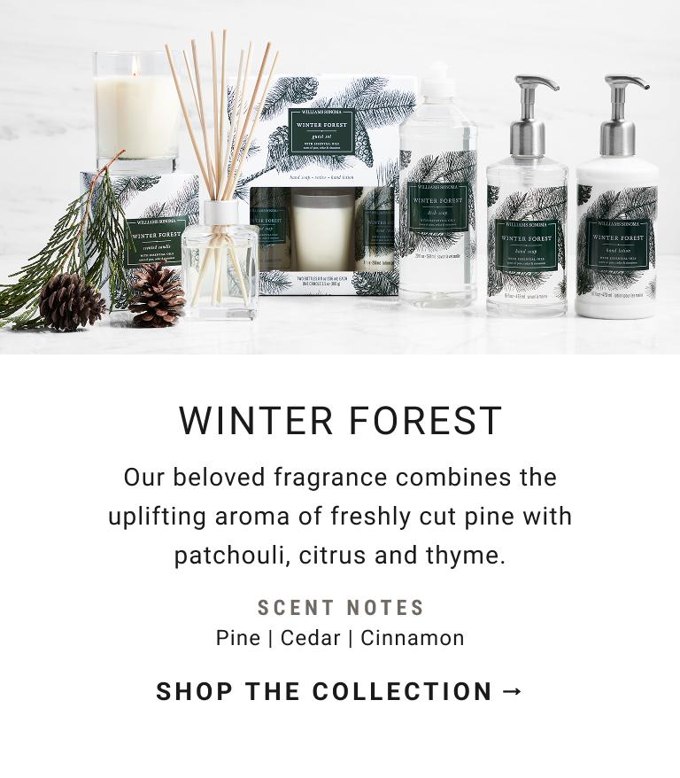 WINTER FOREST | Our beloved fragrance combines the uplifting aroma of freshly cut pine with patchouli, citrus and thyme. | SHOP THE COLLECTION